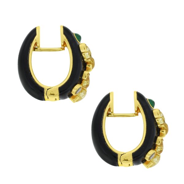 18k Yellow Gold Black Yellow Emerald Earrings