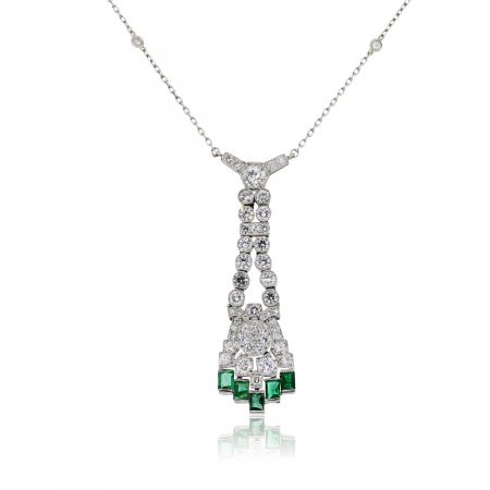 You are viewing this Platinum 2.6ctw Diamond & 1.25ctw Emerald Necklace!