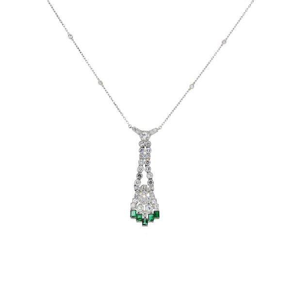 Platinum Diamond & 1.25ctw Emerald Necklace
