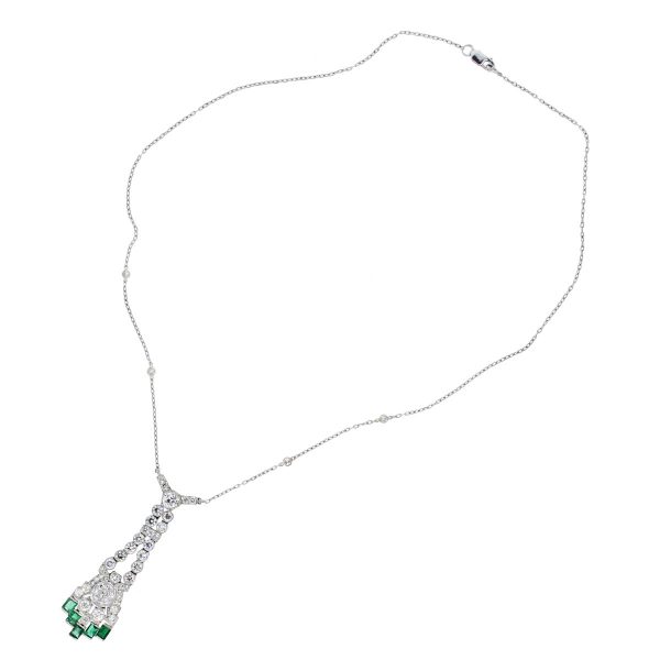Platinum 2.6ctw Diamond Emerald Necklace