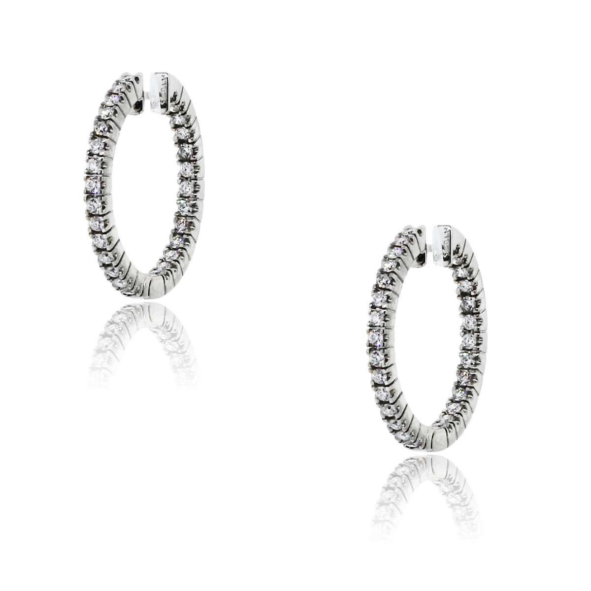 18k White Gold Inside Out 1ctw Diamond Hoop Earrings