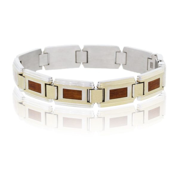 You are viewing this IBGoodman18k White Gold with Wood Inlay Mens Bracelet!
