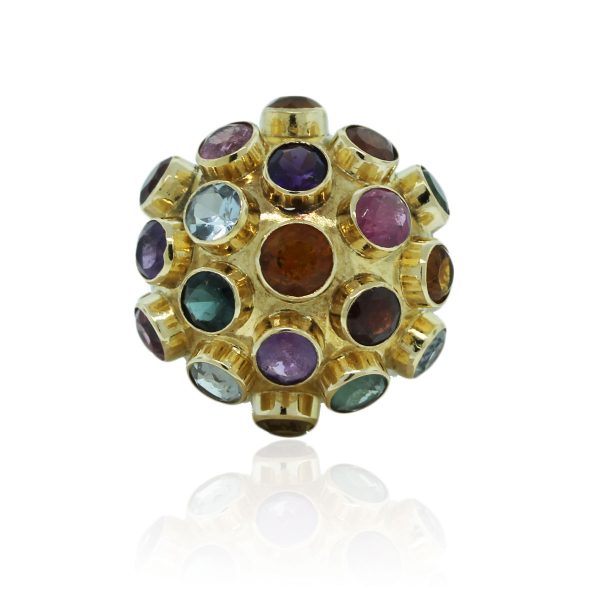 You are viewing this 18k Yellow Gold Miners Ball Multicolored Ring!
