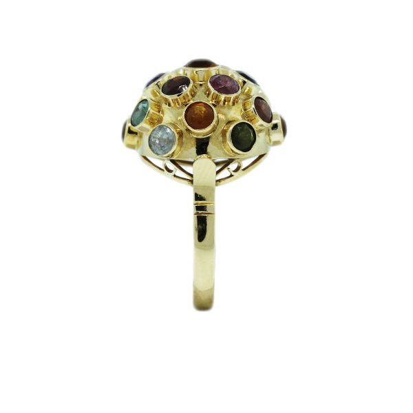 18k Yellow Gold Miners Ball Multicolored Ring
