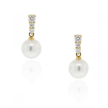 Mikimoto 18k Yellow Gold Diamond & Pearl Drop Earrings