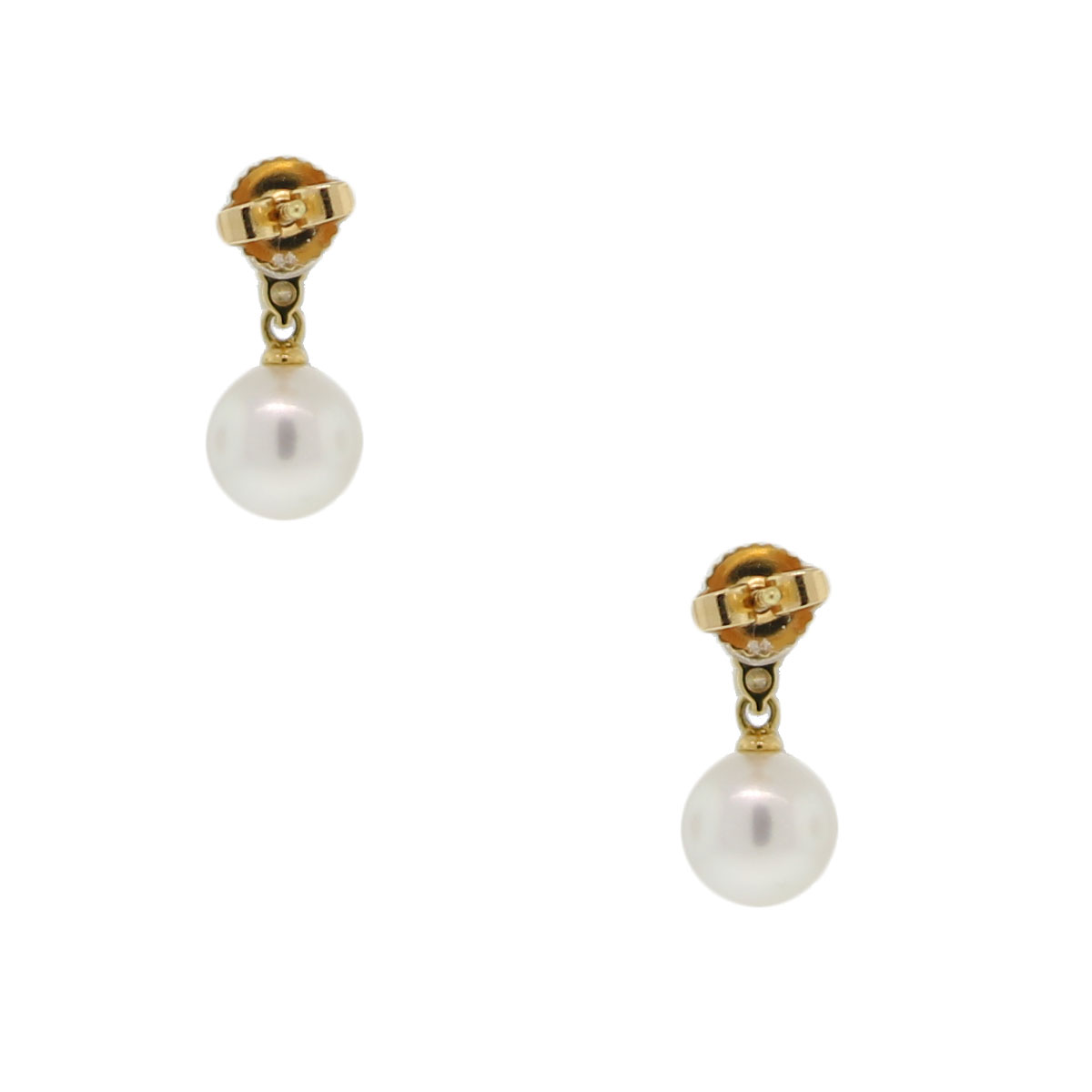 Mikimoto 18k Yellow Gold Diamond & Pearl Drop Earrings