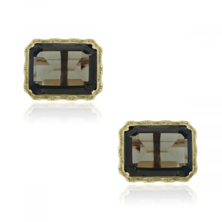 You are viewing these 18k Yellow Gold Emerald Shape Smoky Quartz Cuff Links!