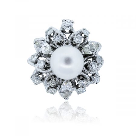 You are viewing this 14K White Gold, Diamond and South Sea Pearl Ring!
