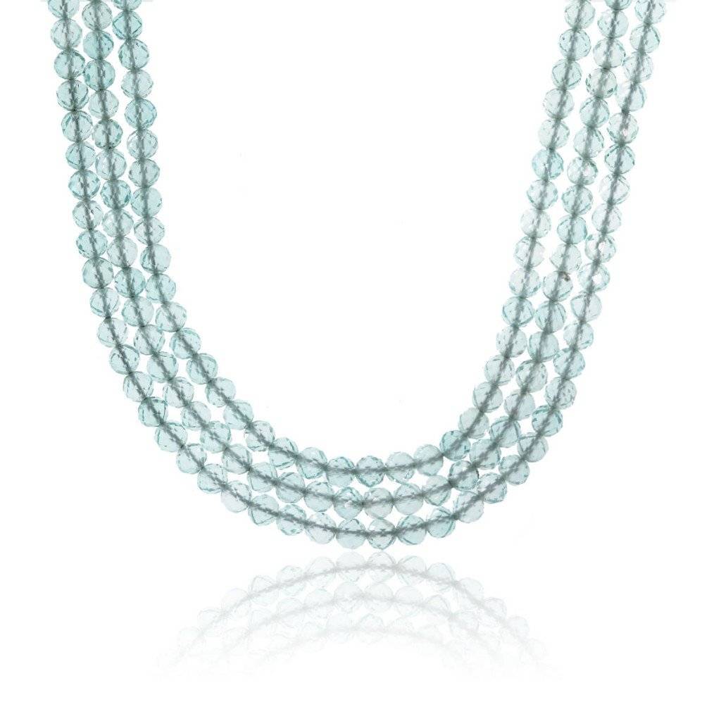 Tiffany & Co. three strand Aquamarine faceted bead necklace