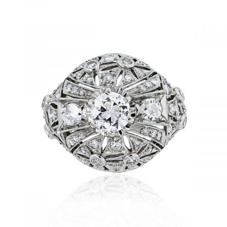 You are viewing this Platinum 1.55ctw Diamond Vintage Cocktail Ring!