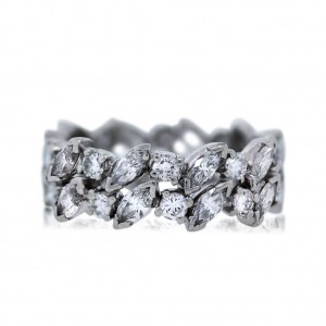 Platinum Marquise and Round Cut Diamond Eternity Band Ring