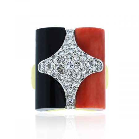 You are viewing this La Triomphe 18k Gold Diamond Coral Black Onyx Ring!