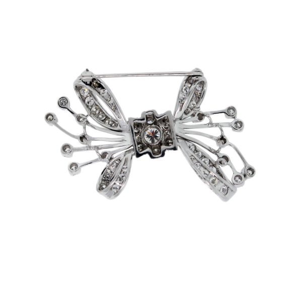 Platinum 3.5ctw Diamond Bow Pin Back