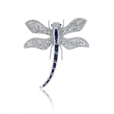 You are viewing this 14k White Gold Diamond Sapphire Dragonfly Brooch Pin!
