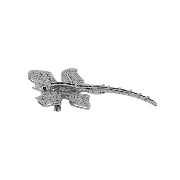 14k White Gold Diamond Sapphire Dragonfly Pin