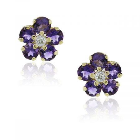 You are viewing this 14k Yellow Gold Amethyst & Diamond Flower Earrings!