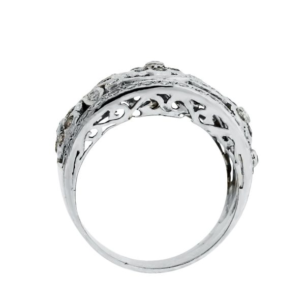 14k White Gold White & Brown Diamond Floral Ring