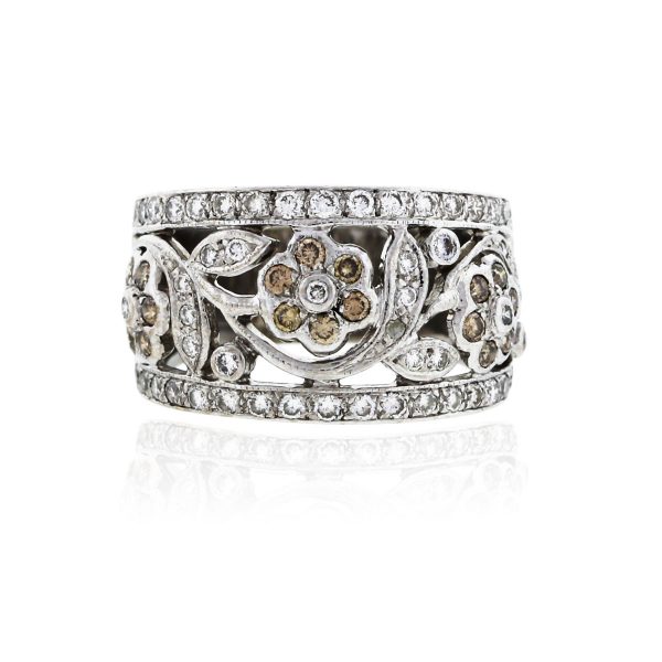 You are viewing this 14k White Gold 1ctw White & Brown Diamond Floral Ring!