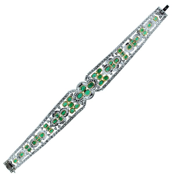 18k Two Tone 32.25ctw of Diamonds Emeralds Bracelet