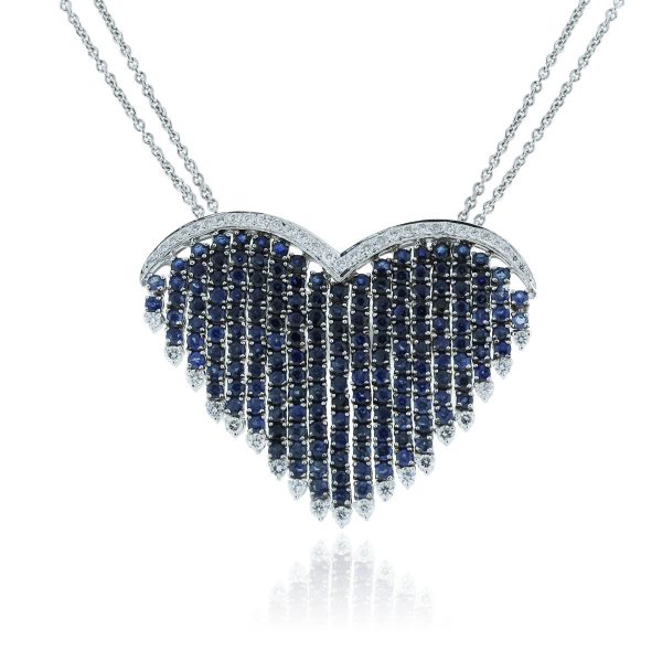 You are viewing this18k White Gold Diamond & Sapphire Heart Chain Necklace!