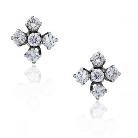 You are viewing these 14k White Gold 1.20ctw Diamond Cluster Stud Earrings!