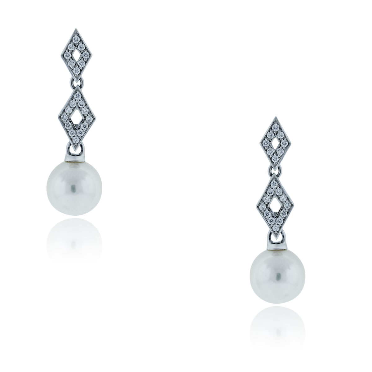 Mikimoto 18k White Gold Diamond & Pearl Drop Earrings