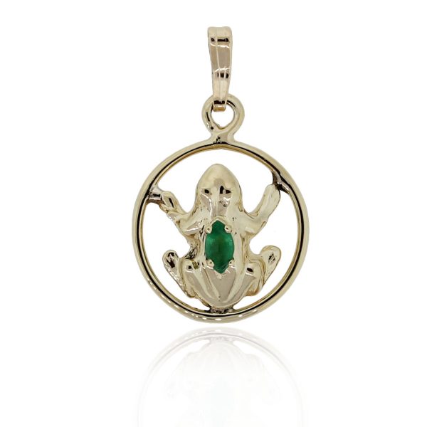You are viewing this 14k Yellow Gold Marquis Emerald Frog Charm Pendant!