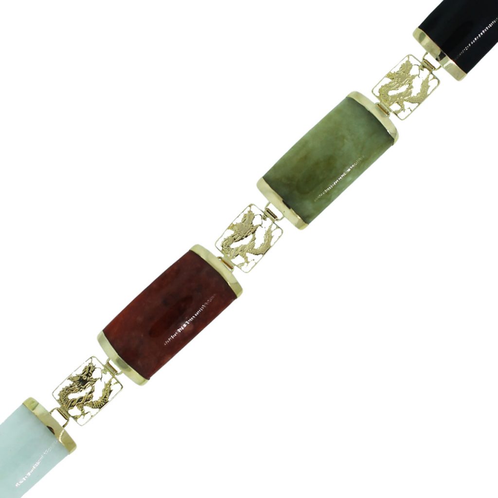 14k Yellow Gold Multicolored Jade Bracelet