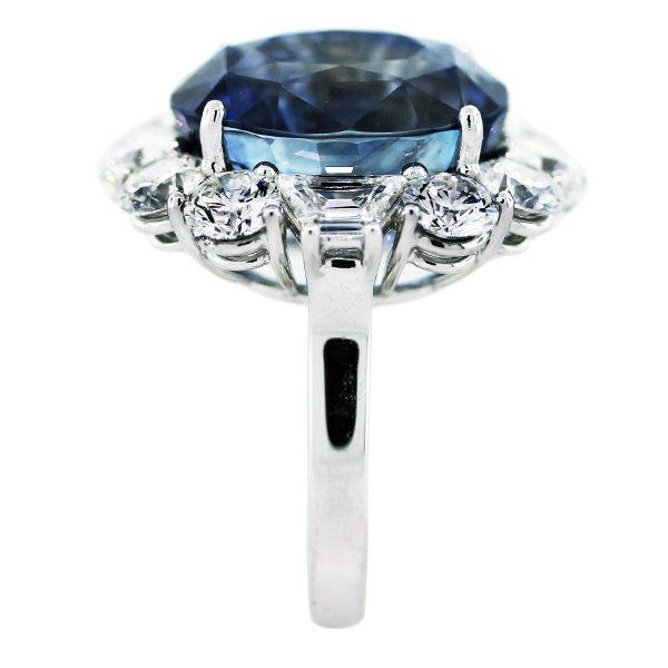 Platinum GIA 18.28ct Oval Blue Sapphire & Diamond Ring