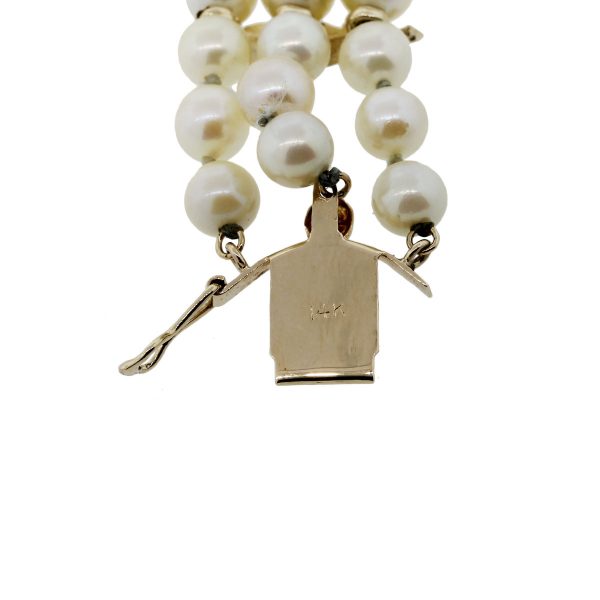14k Yellow Gold Triple Strand Pearl Bracelet