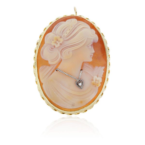 You are viewing this Yellow Gold Diamond & Coral Cameo Brooch Pendant!