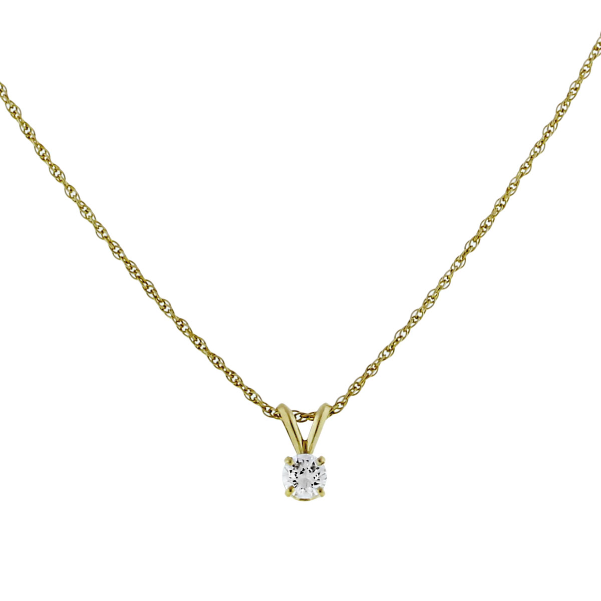14k Yellow Gold Round Brilliant Diamond Pendant Necklace