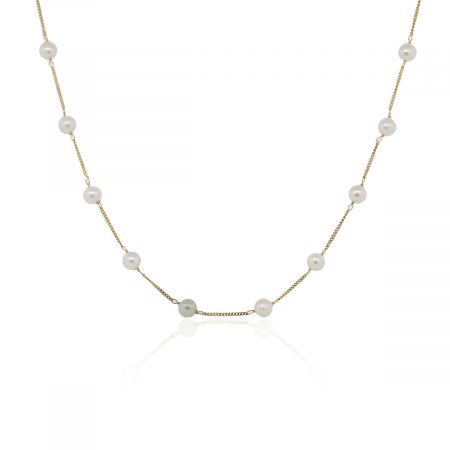 You are viewing this 14k Yellow Gold Pearl Tin Cup Necklace!