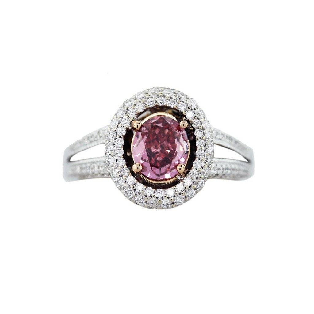 0.78Ct Pink Oval Diamond Ring Micro pave Setting 18K White/Rose Gold W/ GLS Cert.