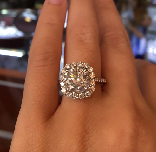 14k White Gold 3.84ct Diamond Halo Engagement Ring on hand