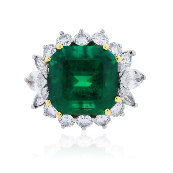 You are viewing this Platinum & 14k Yellow Gold 8.52ct Emerald Diamond Ring!