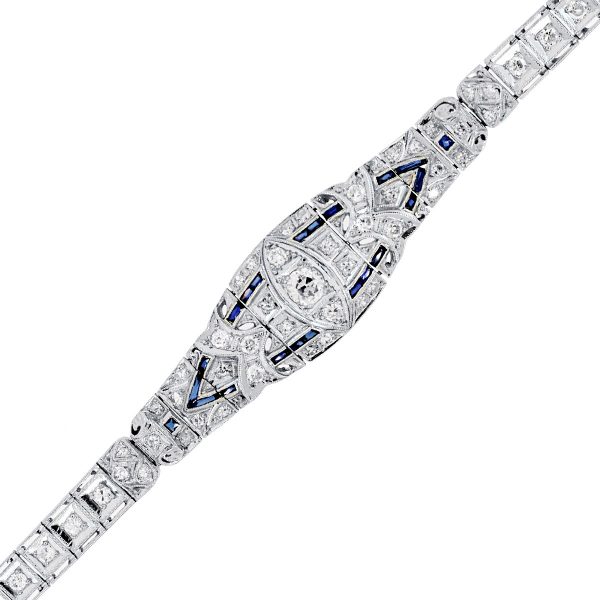 You are viewing this Platinum Diamond & Sapphire Vintage Art Deco Bracelet
