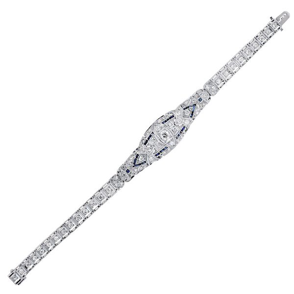 Diamond & Sapphire Vintage Art Deco BraceletPlatinum Diamond & Sapphire Vintage Art Deco Bracelet