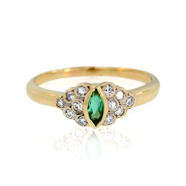 You are viewing this 14K Yellow Gold Marquise Cut Emerald & Diamond Ring