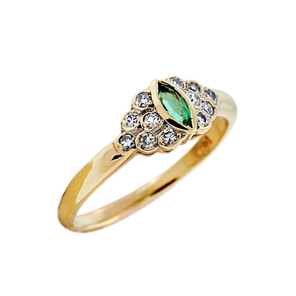 Yellow Gold Marquise Cut Emerald & Diamond Ring