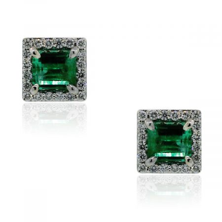 You are viewing these 18k White Gold 2.5ctw Emerald & .60ctw Diamond Earrings!