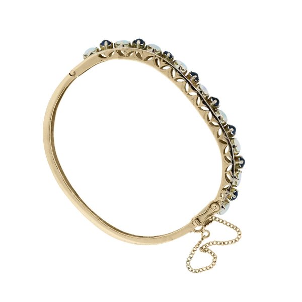 14k Rose Gold Cabochon Opal & Blue Stone Bangle Bracelet