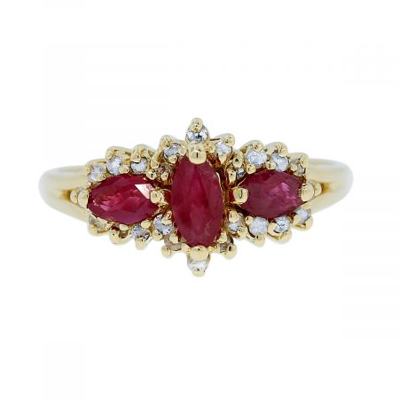 You are viewing this 10K Yellow Gold Marquise Cut Ruby & Diamond Ring