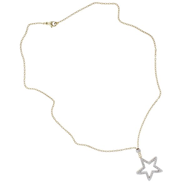 18k Two Tone Diamond Star Pendant Necklace
