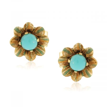 You are viewing this 14K Yellow Gold Vintage Turquoise Flower Stud Earrings