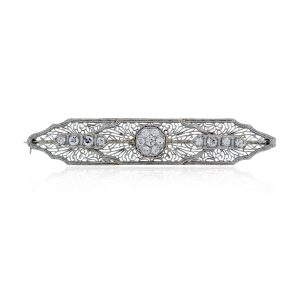 You are viewing this 14k White Gold .60ctw Diamond Vintage Pin Brooch!