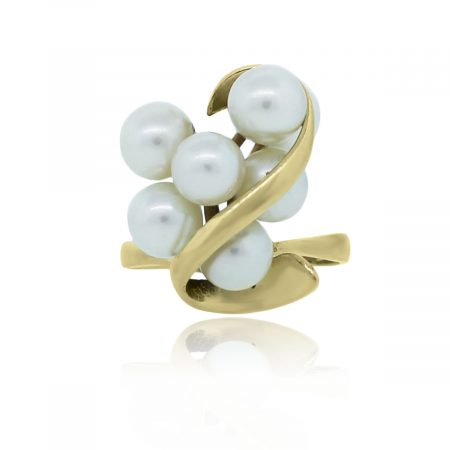 You are viewing this 14k Yellow Gold 6mm Pearl Cluster Cocktail Ring!