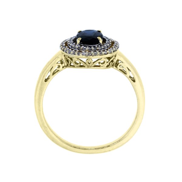 14k Yellow Gold Sapphire Halo .40ctw Diamond Ring