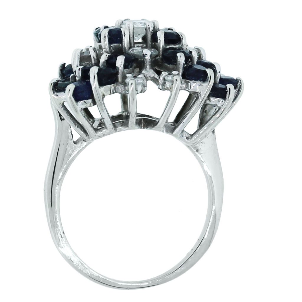 14k White Gold Sapphire Diamond Cluster Ring