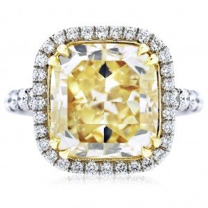 11 Carat Cushion Cut Fancy Yellow Diamond Engagement Ring